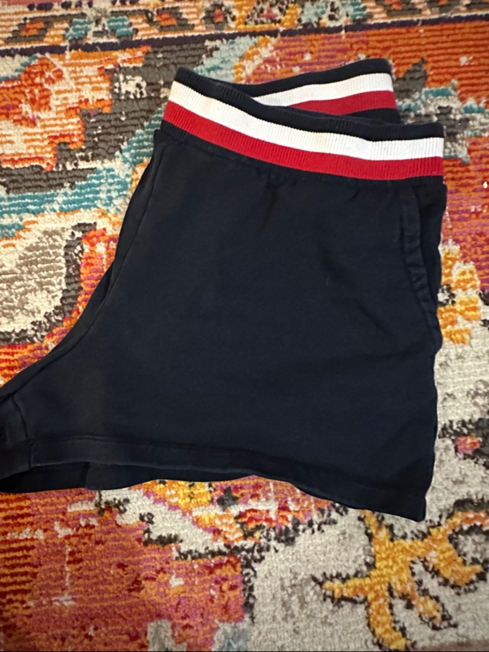 Tommy Hilfiger Navy Athletic Shorts with Red and White Striped Waistband
